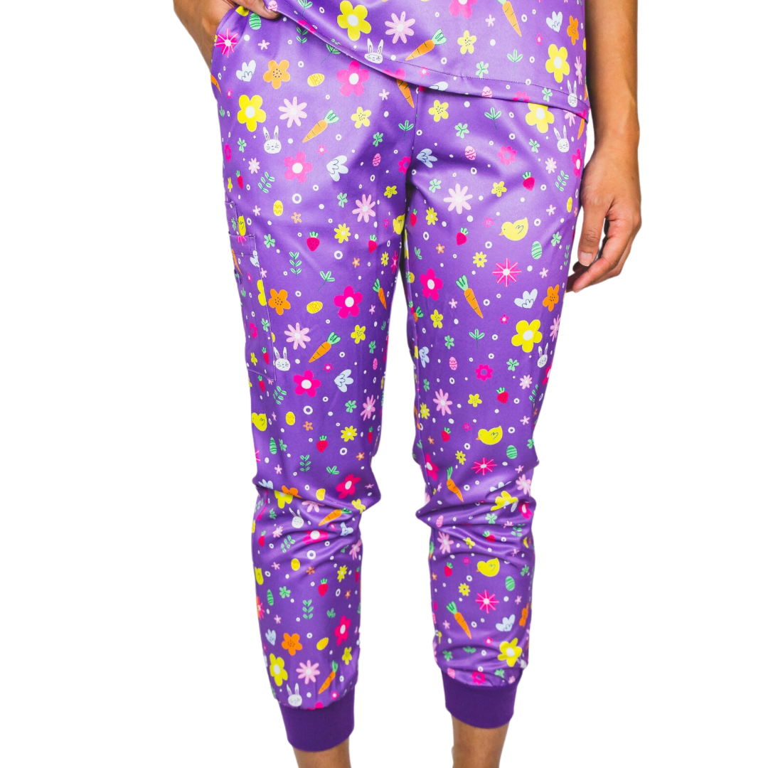 Easter scrubs pants- violet