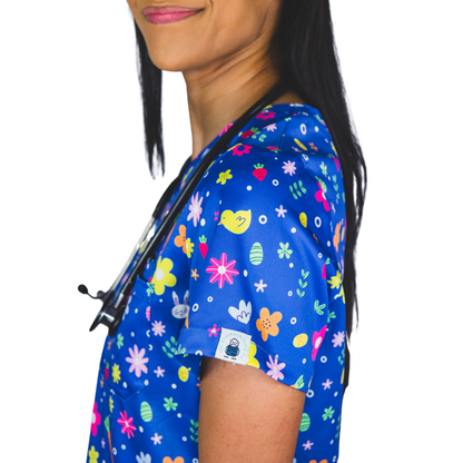 Easter scrubs tops- royal blue